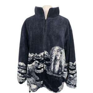 Vtg 90s Glacier Gear Outdoor Fleece Polar Bears Zip Up Jacket Blue White Sz L